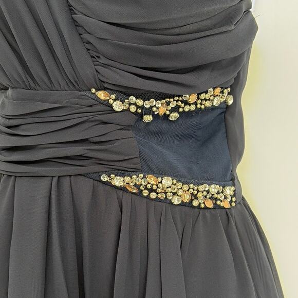 Jodi Kristopher One Shoulder Cocktail Dress 3 Holiday Navy Rhinestone Chiffon - Picture 15 of 15